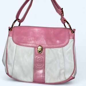 Marino Orlandi Pink White Handbag Purse Gold Hardware Minor Flaws